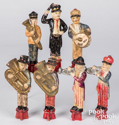 French painted Musician seven pins figures