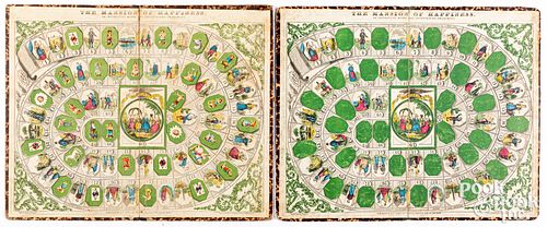 The Mansion of Happiness game boards, ca. 1864