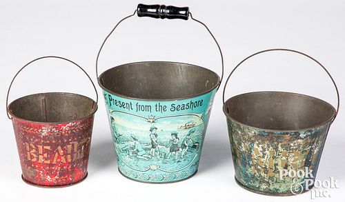 Three early tin sand pails