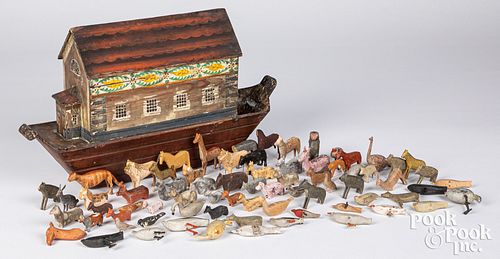 Early hand painted Noah's ark, and animals