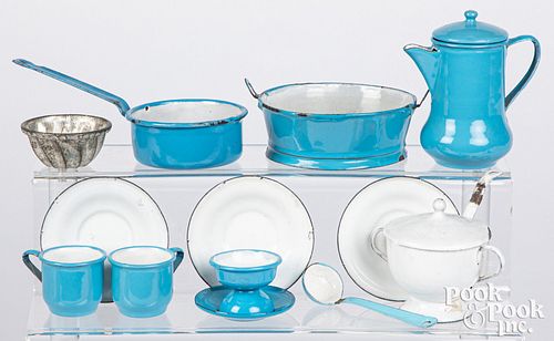 Blue enamel miniature kitchenware