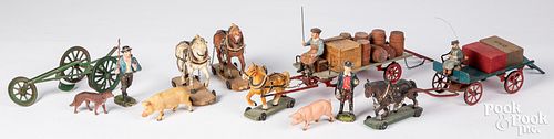 Tin horse drawn farm wagons and goods