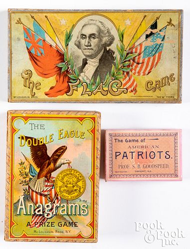 Three patriotic themed board games, ca. 1890