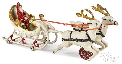 Hubley cast iron Santa in reindeer drawn Sleigh