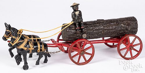 Scarce Kenton cast iron donkey drawn log wagon