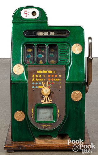 Five-cent Mills slot machine with golf