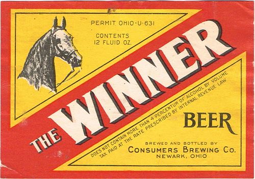 1933 U-Permit The Winner Beer 12oz Label Newark, Ohio OH76-25