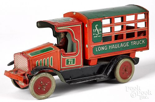 Two Strauss tin lithograph wind-up trucks