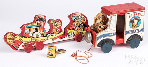 Three paper lithograph pull toys