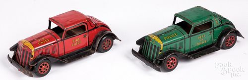 Two Marx tin lithograph friction cars