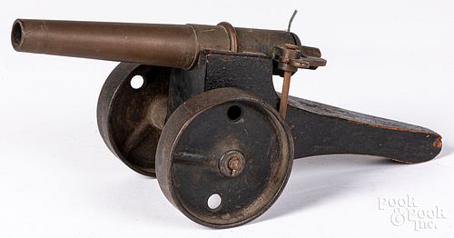 Iron, wood and brass toy firecracker cannon