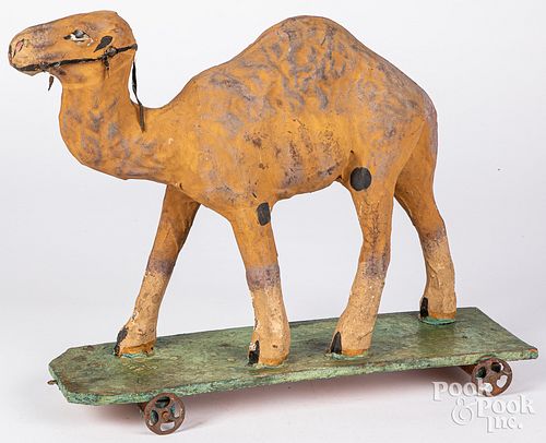 Large painted papier-mâché camel pull toy