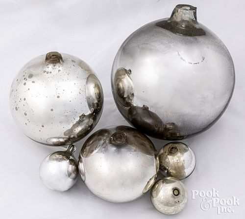 Six contemporary Kugel style Christmas ornaments
