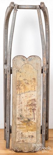 Unusual painted pine child's sled, 19th c.