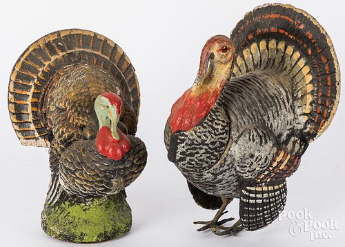 Two composition turkey candy containers