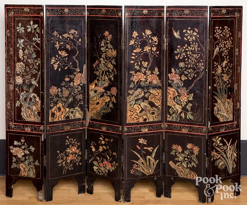 Chinese lacquer six-part folding screen
