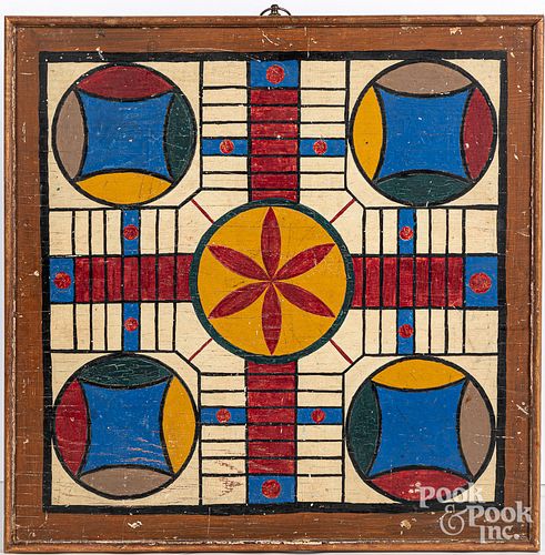 Painted double sided gameboard, early 20th c.