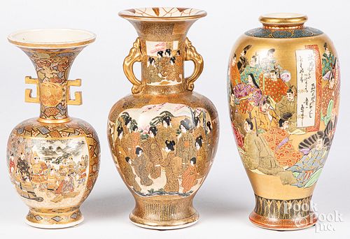 Three Japanese Satsuma porcelain vases