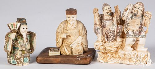 Three Japanese carved ivory figures, ca. 1900
