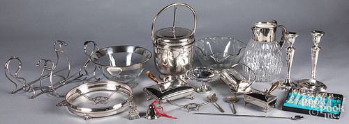 Silver plate, glass bowls, etc.
