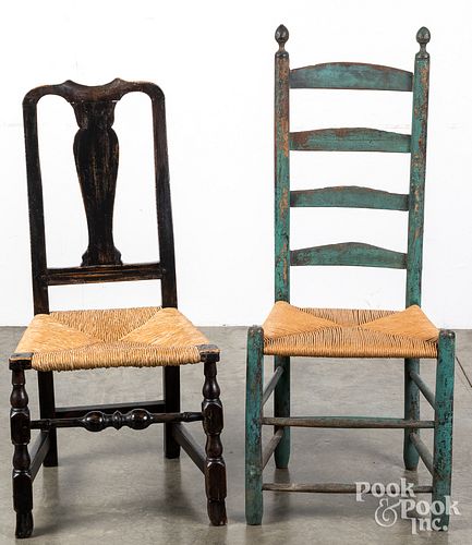 Painted ladderback chair and Queen Anne chair