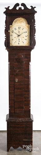 Painted pine tall case clock, 19th c.