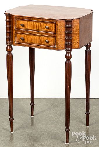 Federal style mahogany & tiger maple sewing table