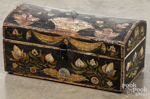 Continental painted dome lid box, 19th c.