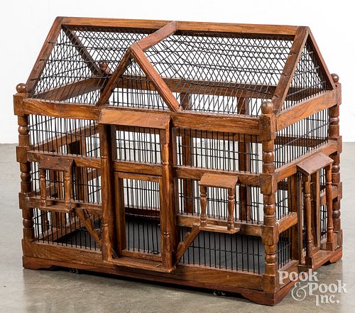 Contemporary mahogany and wire birdcage