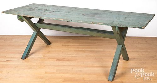 Painted pine sawbuck table, ca. 1900