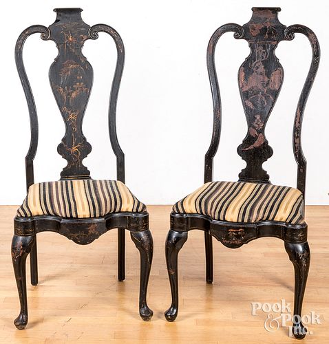 Pair of Japanned dining chairs, early 20th c.