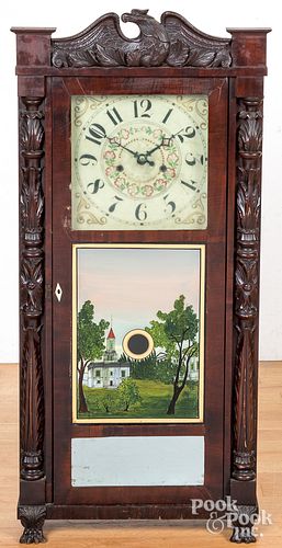 Large Jerome & Darrow Empire mahogany mantel clock