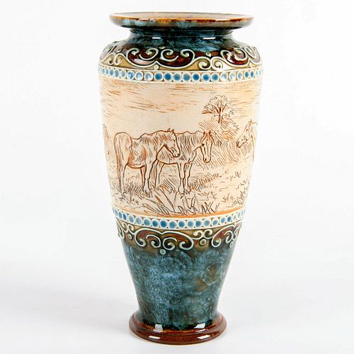 Doulton Lambeth Hannah Barlow Vase, Horses