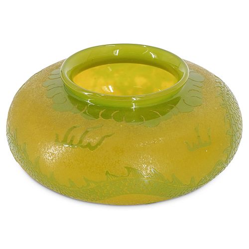 Steuben Etched Yellow Jade Vase