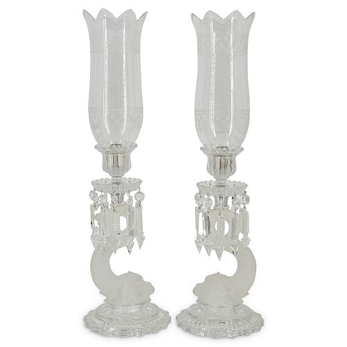 Pair of Baccarat Crystal Dolphin Candle Holders