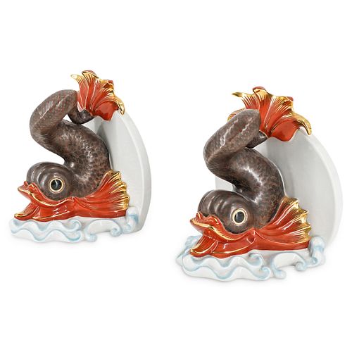Herend Porcelain Dolphin Bookends