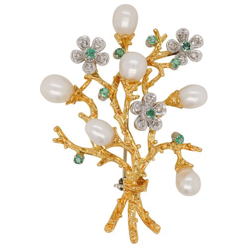 Vintage 18k Italian Diamond Pearl Pendant