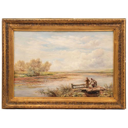 CHARLES THOMAS BURT  (ENGLAND, 1823 – 1902) PAISAJE CAMPIRANO CON PASEANTES Oil on canvas Signed 19.2 x 29.3" (49 x 74.5 cm) | CHARLES THOMAS BURT  (I