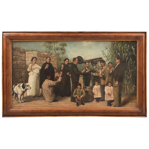 CELEBRACIÓN I MÉXICO, Ca. 1900 Oil on canvas Conservation details 18.8 x 35.8" (48 x 91 cm) | CELEBRACIÓN I MÉXICO, Ca. 1900 Óleo sobre tela Detalles 