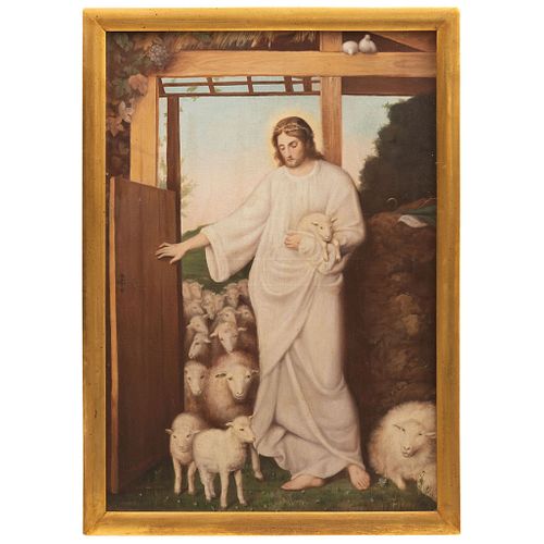GONZALO CARRASCO  (OTUMBA, 1859 - PUEBLA, 1936) EL BUEN PASTOR MEXICO, 19TH CENTURY Oil on canvas Signed: G. Carrasco 30.7 x 20.8" (78 x 53 cm) | GONZ