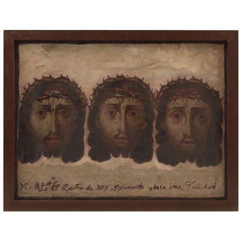 SANTA FAZ MEXICO, 19TH CENTURY Oil on sheet Inscription: Vro.Rto de “El rostro de nts Jesucristo y de la Sma Trinidad" 14.1 x 18.8" (36 x 48 cm) | SAN