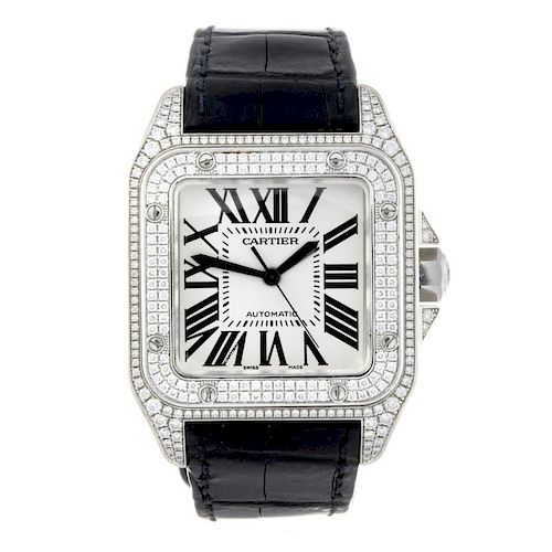 CARTIER - a Santos 100 wrist watch. Factory diamond set 18ct white gold case with factory diamond se