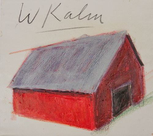 WOLF KAHN, (American, 1927-2020), The Red Barn, oil stick on canvas, 14 x 15 3/4 in.