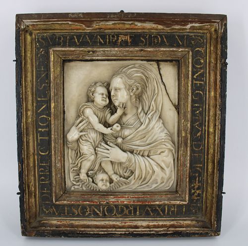Antique Framed Italian Marble Relief Carving