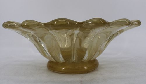Midcentury Signed Murano Gold Glass Bowl