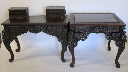 (2) Antique Highly and Finely Carved Asian Desks.