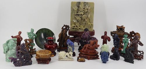 Large Grouping of Asian Carved Figures and Objects