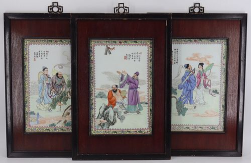 (3) Signed Chinese Enamel Decorated Plaques.