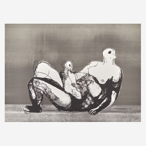 Henry Moore (British, 1898-1986) Reclining Mother and Child With Grey Background