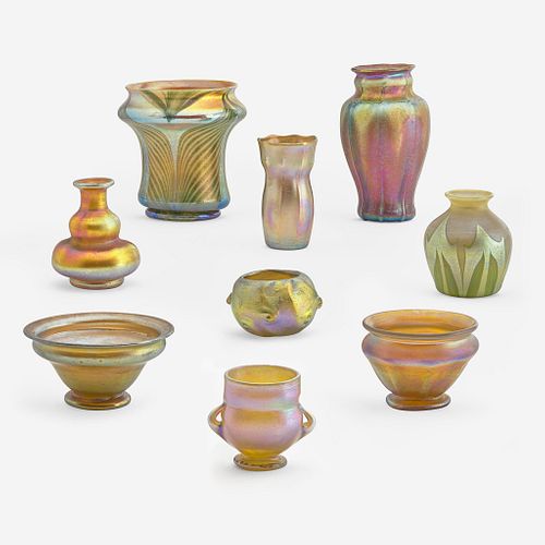Tiffany Studios (American, active 1878-1933) Group of Nine Cabinet Vases, New York, circa 1900